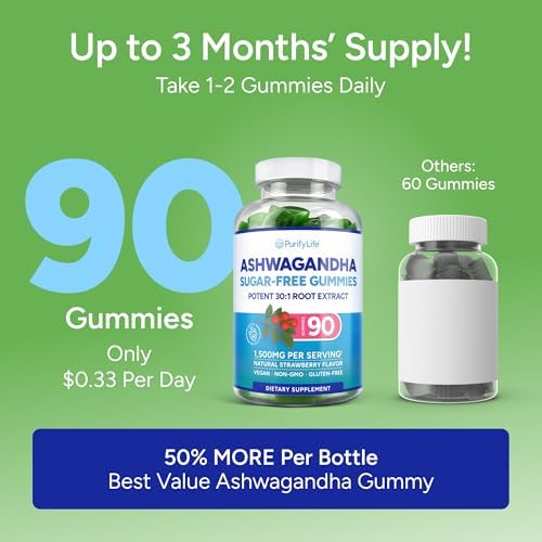Gomitas de Ashwagandha Sin Azúcar para Estrés, Sueño y Ánimo - Extracto Potente 30:1 - Suplemento Vegano para Hombres y Mujeres, Sabor Natural, 90 - imagen 4
