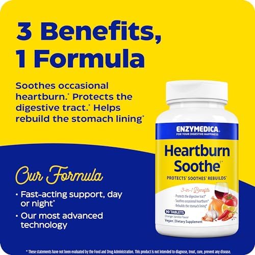 Suplemento Masticable Enzymedica Heartburn Soothe - Soporte Natural para Reflujo y Mucosa Estomacal, Equilibra Niveles de pH con Alginato, Sabor - imagen 4