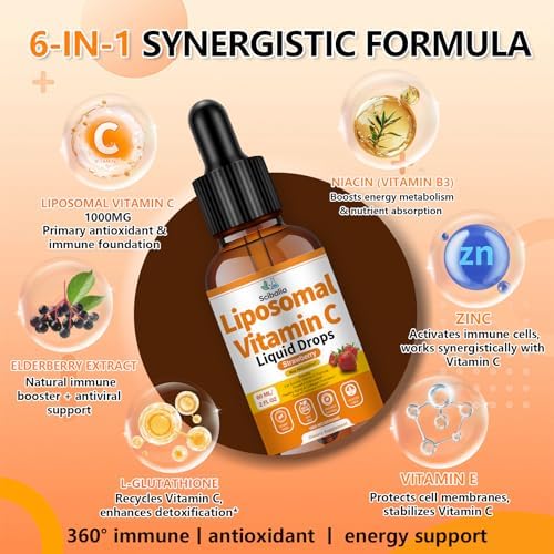 Gotas de Vitamina C Liposomal 1000mg Alta Potencia 6 en 1 con Zinc, Saúco, Glutatión y Niacina para Soporte Inmunológico y Producción de Colágeno - imagen 3