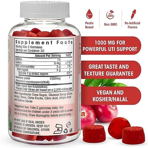 Gomitas de Arándano 1000 mg - Suplemento Alternativo a Pastillas o Jugo de Arándano para Mujeres, Hombres y Niños. Salud del Tracto Urinario, Alivio - imagen 3
