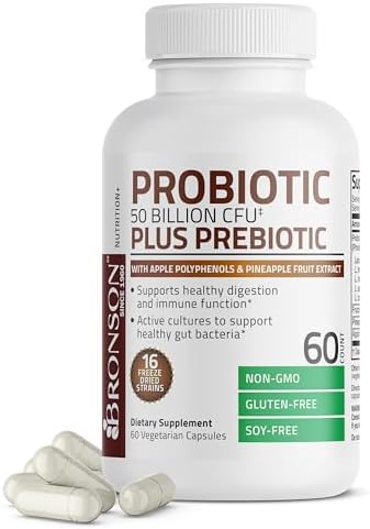 Bronson Probiótico 50 Mil Millones CFU + Prebiótico con Polifenoles de Manzana y Extracto de Piña para Hombres y Mujeres, 60 Cápsulas Vegetarianas No - imagen 5