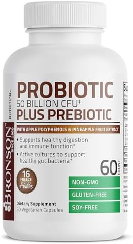 Bronson Probiótico 50 Mil Millones CFU + Prebiótico con Polifenoles de Manzana y Extracto de Piña para Hombres y Mujeres, 60 Cápsulas Vegetarianas No - imagen 6