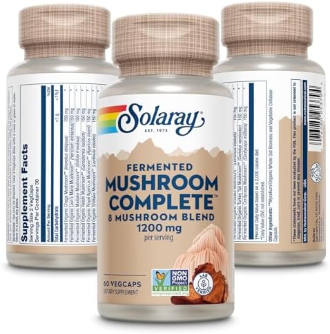 SOLARAY Suplemento de Hongos Fermentados - Chaga, Reishi, Shiitake, Cordyceps, Cola de Pavo y Melena de León - 60 VegCaps, 30 Porciones, Orgánico y - imagen 2