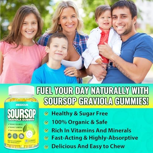 Gomitas de Graviola Soursop, Extracto de Hojas de Graviola de Máxima Potencia con Musgo Marino y Cúrcuma, 60 Gomitas Veganas Sin Azúcar ni Gluten - imagen 6