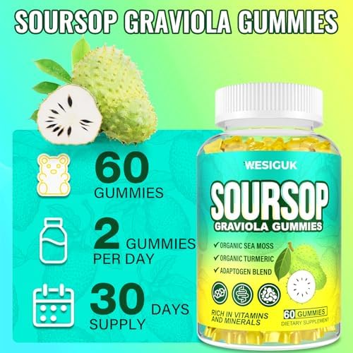 Gomitas de Graviola Soursop, Extracto de Hojas de Graviola de Máxima Potencia con Musgo Marino y Cúrcuma, 60 Gomitas Veganas Sin Azúcar ni Gluten - imagen 7