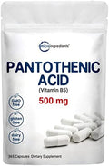 Suplemento de Ácido Pantoténico Vitamina B5, 500mg por Cápsula, 365 Cápsulas (Suministro para 1 Año), Vitamina B-Complejo, Apoya la Energía y el - imagen 1