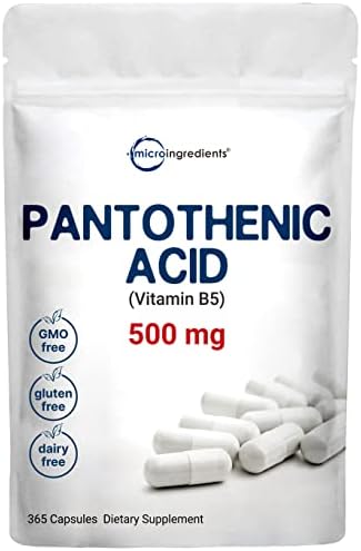 Suplemento de Ácido Pantoténico Vitamina B5, 500mg por Cápsula, 365 Cápsulas (Suministro para 1 Año), Vitamina B-Complejo, Apoya la Energía y el - imagen 1