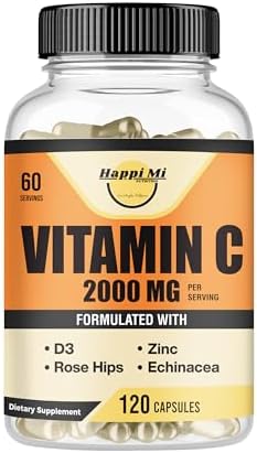 Happi Mi Nutrition Vitamina C 2000mg por Porción con Zinc 40mg y Vitamina D3 5000 IU – Extracto de Equinácea y Rosa Mosqueta – 120 Cápsulas Veganas, - imagen 1