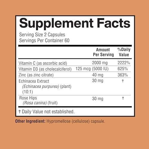 Happi Mi Nutrition Vitamina C 2000mg por Porción con Zinc 40mg y Vitamina D3 5000 IU – Extracto de Equinácea y Rosa Mosqueta – 120 Cápsulas Veganas, - imagen 3