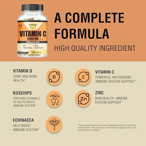 Happi Mi Nutrition Vitamina C 2000mg por Porción con Zinc 40mg y Vitamina D3 5000 IU – Extracto de Equinácea y Rosa Mosqueta – 120 Cápsulas Veganas, - imagen 4