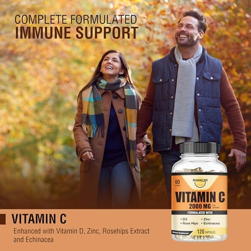 Happi Mi Nutrition Vitamina C 2000mg por Porción con Zinc 40mg y Vitamina D3 5000 IU – Extracto de Equinácea y Rosa Mosqueta – 120 Cápsulas Veganas, - imagen 5