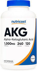 Suplemento de Ácido Alfa Cetoglutárico Nutricost 1,000 mg, 240 Cápsulas, 120 Porciones - Potente Precursor de Glutamina y Arginina, Apoyo Energético - imagen 1