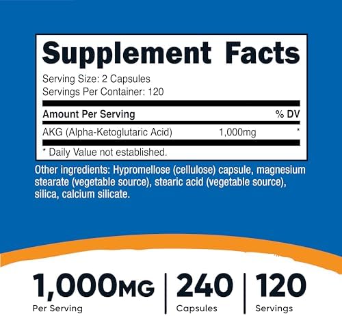 Suplemento de Ácido Alfa Cetoglutárico Nutricost 1,000 mg, 240 Cápsulas, 120 Porciones - Potente Precursor de Glutamina y Arginina, Apoyo Energético - imagen 2