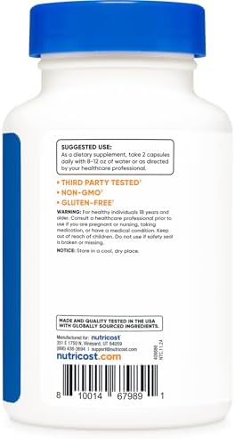 Suplemento de Ácido Alfa Cetoglutárico Nutricost 1,000 mg, 240 Cápsulas, 120 Porciones - Potente Precursor de Glutamina y Arginina, Apoyo Energético - imagen 4