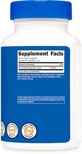Suplemento de Ácido Alfa Cetoglutárico Nutricost 1,000 mg, 240 Cápsulas, 120 Porciones - Potente Precursor de Glutamina y Arginina, Apoyo Energético - imagen 5