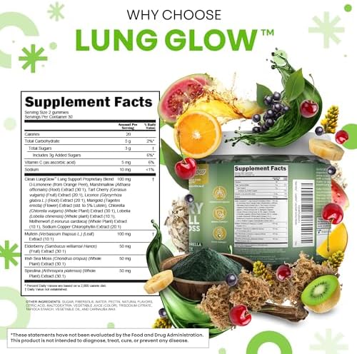 Gomitas Clean Nutra Mullein para la Salud Pulmonar con Elderberry, Clorofila, Espirulina, Cereza Ácida, Musgo Marino, Vitamina C, Luteína y Raíz de - imagen 5