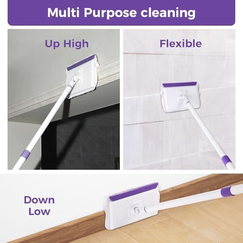 Herramienta Limpiadora de Zócalos Wlich 2.0 con Mango Extensible de 60, 5 Almohadillas Reutilizables, Color Púrpura, Ideal para Baños, Cocinas y Más - imagen 4