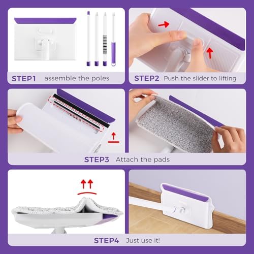 Herramienta Limpiadora de Zócalos Wlich 2.0 con Mango Extensible de 60, 5 Almohadillas Reutilizables, Color Púrpura, Ideal para Baños, Cocinas y Más - imagen 6