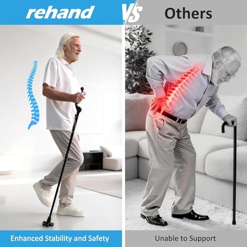 Bastón Ajustable REHAND para Personas Mayores - Agarre Ergonómico Antideslizante, 10 Alturas (40-49), Capacidad de 350lbs, Bastón Plegable y - imagen 4