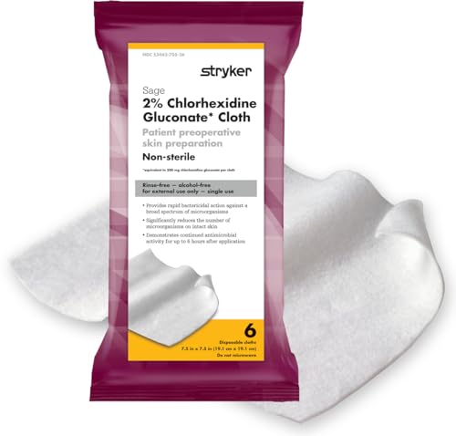 Stryker - Paquete de Toallitas de Gluconato de Clorhexidina al 2% (CHG) – 6 Toallitas – Preparación Antiséptica de Piel Preoperatoria Sin Enjuague - imagen 1