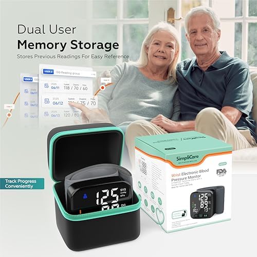 Monitor de Presión Arterial de Muñeca SimpliCare para Uso en Casa – Aprobado por la FDA, Máquina Digital de Presión, Doble Usuario, Estuche EVA - imagen 2