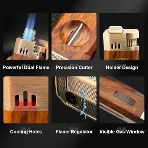 Encendedor Outdoor Todo en Uno a Prueba de Viento con Doble Llama Jet, Cortador Integrado, Recargable con Butano, Tanque de Gas Visible, Portátil - imagen 8