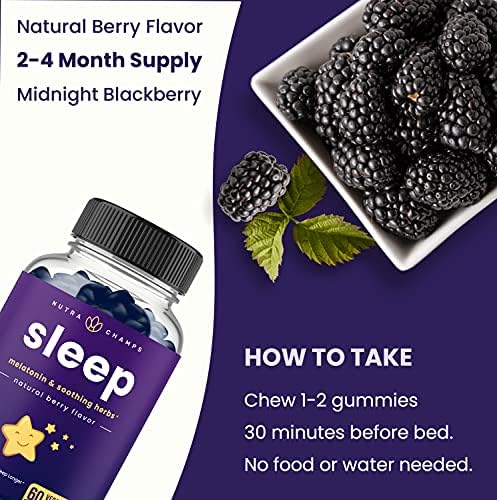 Gomitas NutraChamps para Dormir para Adultos y Niños, Melatonina con Manzanilla, Valeriana y L Teanina, Veganas, 3mg, 1.5mg o 6mg (Paquete de 2, 120 - imagen 2