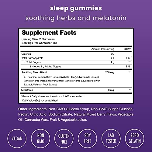 Gomitas NutraChamps para Dormir para Adultos y Niños, Melatonina con Manzanilla, Valeriana y L Teanina, Veganas, 3mg, 1.5mg o 6mg (Paquete de 2, 120 - imagen 3