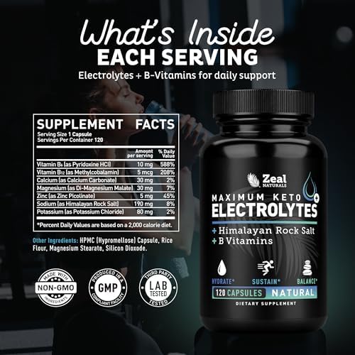 Cápsulas de Electrolitos Zeal Keto - 120 Cápsulas | Suplemento de Hidratación con B-Vitaminas y Sal Rosa del Himalaya | Potasio, Zinc, Magnesio, Sodio - imagen 2
