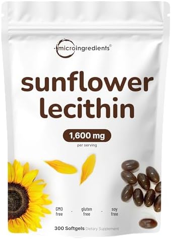 Lecitina de Girasol Micro Ingredients 1,600mg por Porción, 300 Cápsulas Blandas | Fuente Sostenible, Prensado en Frío, Rica en Fosfatidilcolina | Sin - imagen 1