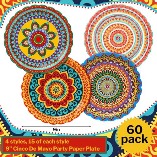 Platos de Papel Desechables FoldTier de 9 Pulgadas para Fiesta Mexicana - 60 Pcs para Cinco de Mayo, Cumpleaños, Baby Shower y Decoraciones - imagen 2