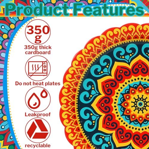 Platos de Papel Desechables FoldTier de 9 Pulgadas para Fiesta Mexicana - 60 Pcs para Cinco de Mayo, Cumpleaños, Baby Shower y Decoraciones - imagen 3