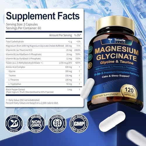 9 en 1 Magnesio Glicinato 1000mg - Apoyo para Estrés, Sueño, Nervios, Músculos y Metabolismo - Complejo Triple de Magnesio, Vitamina B y Aminoácidos - imagen 6