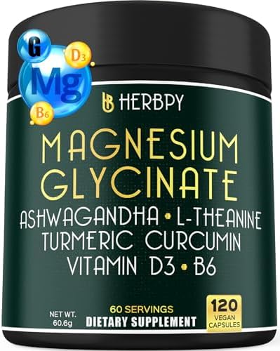 Suplemento Herbpy 6 en 1 para un Día y Noche Tranquilos - Magnesio Glicinato, L-teanina, Ashwagandha, Vitamina D3, B6 y Cúrcuma - 120 Cápsulas para - imagen 1