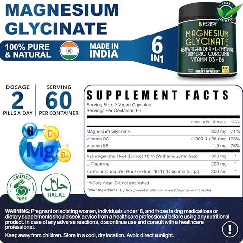 Suplemento Herbpy 6 en 1 para un Día y Noche Tranquilos - Magnesio Glicinato, L-teanina, Ashwagandha, Vitamina D3, B6 y Cúrcuma - 120 Cápsulas para - imagen 6