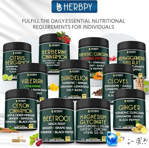 Suplemento Herbpy 6 en 1 para un Día y Noche Tranquilos - Magnesio Glicinato, L-teanina, Ashwagandha, Vitamina D3, B6 y Cúrcuma - 120 Cápsulas para - imagen 7