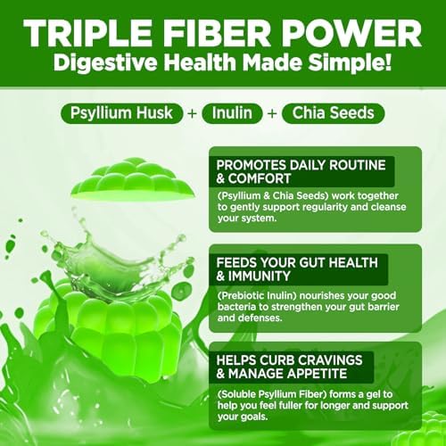 Gomitas de Psyllium NATISLAND, 1500mg de fibra con probióticos, inulina y chía para la salud digestiva, veganas y sin azúcar, 60 piezas - imagen 6