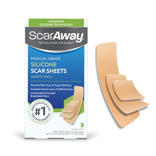 ScarAway Paquete Variado de Tiras de Silicona Médica para Tratamiento y Prevención de Cicatrices, 8 Hojas Reutilizables para Cicatrices Quirúrgicas, - imagen 1