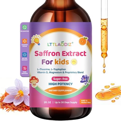 Gotas de Azafrán Liposomal para Niños – Extracto Orgánico de Azafrán con Albahaca Sagrada, Pasión y L-Teanina para Enfoque y Energía, Suplemento - imagen 1