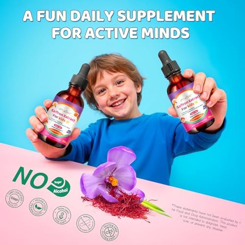 Gotas de Azafrán Liposomal para Niños – Extracto Orgánico de Azafrán con Albahaca Sagrada, Pasión y L-Teanina para Enfoque y Energía, Suplemento - imagen 4