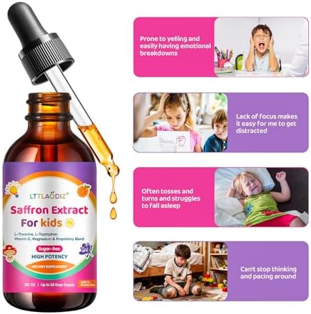 Gotas de Azafrán Liposomal para Niños – Extracto Orgánico de Azafrán con Albahaca Sagrada, Pasión y L-Teanina para Enfoque y Energía, Suplemento - imagen 7