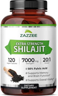 Zazzee Shilajit 100% Puro de Himalaya 20:1, 50% Ácido Fulvico, 120 Cápsulas Veganas, Suministro de 4 Meses, Energía y Vitalidad, No GMO, Hecho en EE. - imagen 1