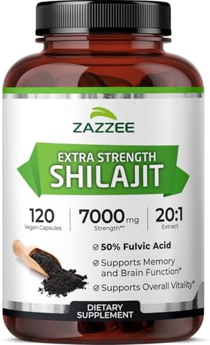 Zazzee Shilajit 100% Puro de Himalaya 20:1, 50% Ácido Fulvico, 120 Cápsulas Veganas, Suministro de 4 Meses, Energía y Vitalidad, No GMO, Hecho en EE. - imagen 1
