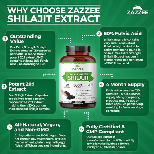 Zazzee Shilajit 100% Puro de Himalaya 20:1, 50% Ácido Fulvico, 120 Cápsulas Veganas, Suministro de 4 Meses, Energía y Vitalidad, No GMO, Hecho en EE. - imagen 7
