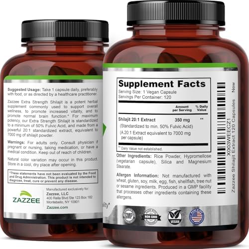 Zazzee Shilajit 100% Puro de Himalaya 20:1, 50% Ácido Fulvico, 120 Cápsulas Veganas, Suministro de 4 Meses, Energía y Vitalidad, No GMO, Hecho en EE. - imagen 8