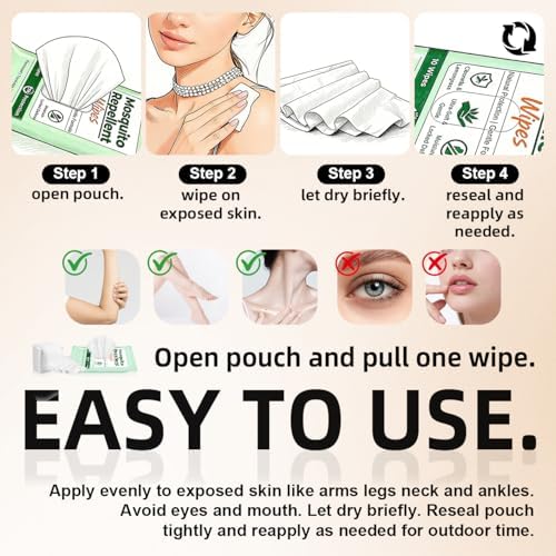 Toallitas Repelentes de Mosquitos, 40 Piezas, con Citronela Natural, Sin DEET, Tamaño Viaje, Paquetes Re sellables de 10 Toallitas para Camping, - imagen 5