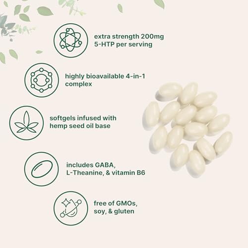 Micro Ingredients 5-HTP 200mg, 240 Cápsulas Blandas | Complejo Extra Fuerte de 5-Hidroxitriptófano con GABA, L-Teanina y Vitamina B6 | Alta - imagen 3
