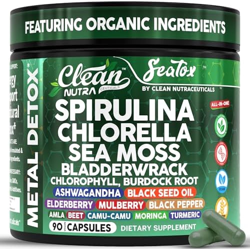 Cápsulas Veganas de Spirulina y Clorela Orgánicas Sea Tox - Limpieza Natural y Nutrición con Musgo Marino, Algas, Clorofila y Más - 90 Cápsulas de - imagen 1