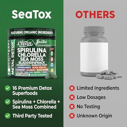 Cápsulas Veganas de Spirulina y Clorela Orgánicas Sea Tox - Limpieza Natural y Nutrición con Musgo Marino, Algas, Clorofila y Más - 90 Cápsulas de - imagen 7