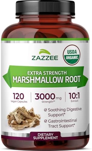 Zazzee Extracto de Raíz de Malvavisco Orgánico USDA 10:1, 120 Cápsulas Veganas, Suministro para 4 Meses, Soporte Digestivo y de Garganta, Natural y - imagen 1